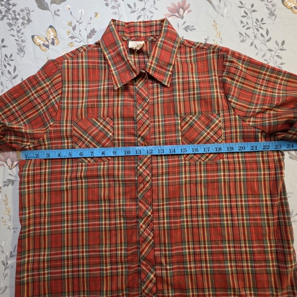 Vintage 70s Land & Sea Plaid Blouse Metallic Thread Made in USA - Picture 7 of 10